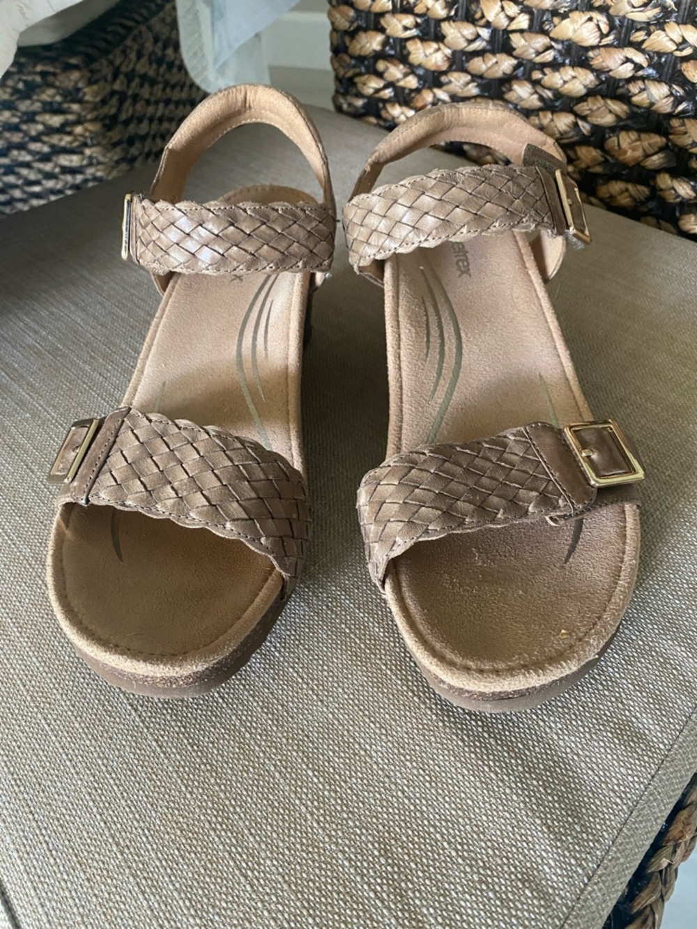 AetrexBraided Strap Women's Sandals in Taupe